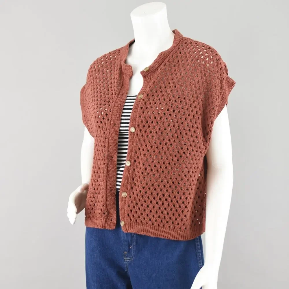 Loft Crochet Short Sleeve Brown Cardigan Women's Medium - Picture 7 of 13